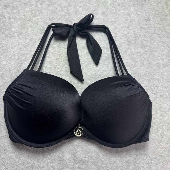 Victoria's Secret BOMBSHELL Swim Top 34DD Push Up Halter Padded Black & Gold - Picture 1 of 8